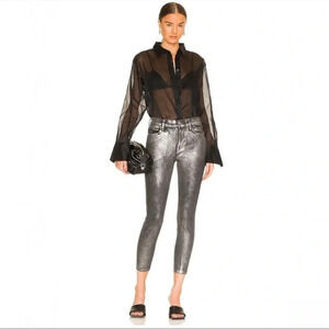 Frame le high skinny crop gunmetal metallic denim